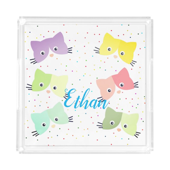 Colorful Happy Kittens Pattern Acrylic Tray (Front)