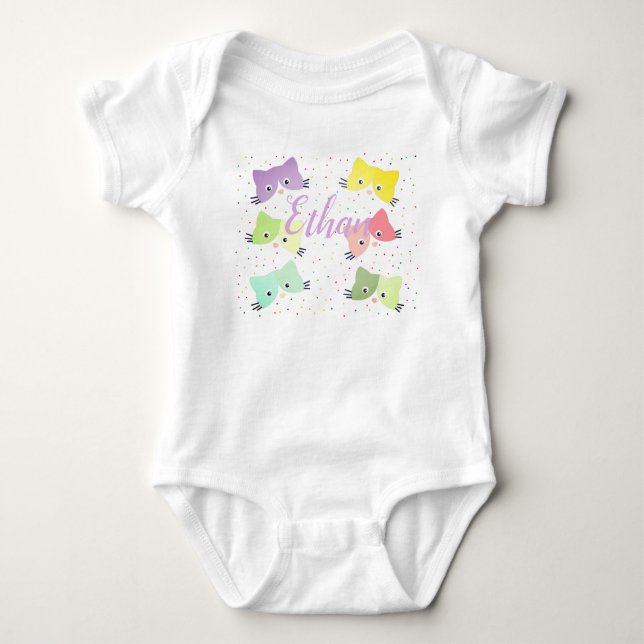 Colorful Happy Kittens Pattern Baby Bodysuit (Front)