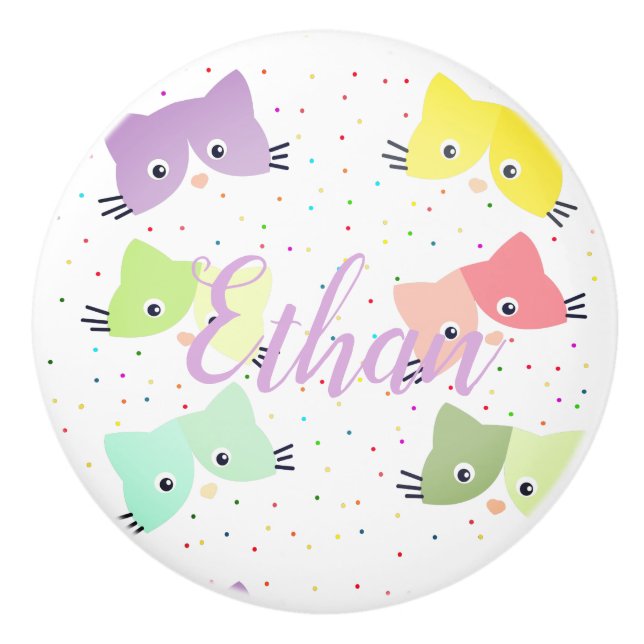 Colorful Happy Kittens Pattern Ceramic Knob (Front)