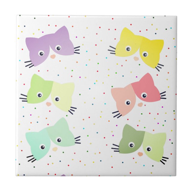 Colorful Happy Kittens Pattern  Ceramic Tile (Front)