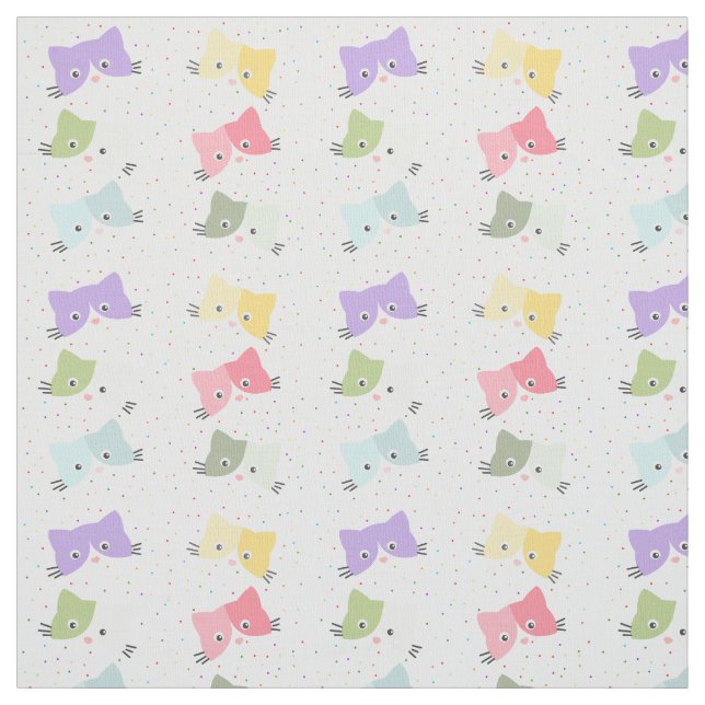 Colorful Happy KIttens Pattern Fabric (Swatch)