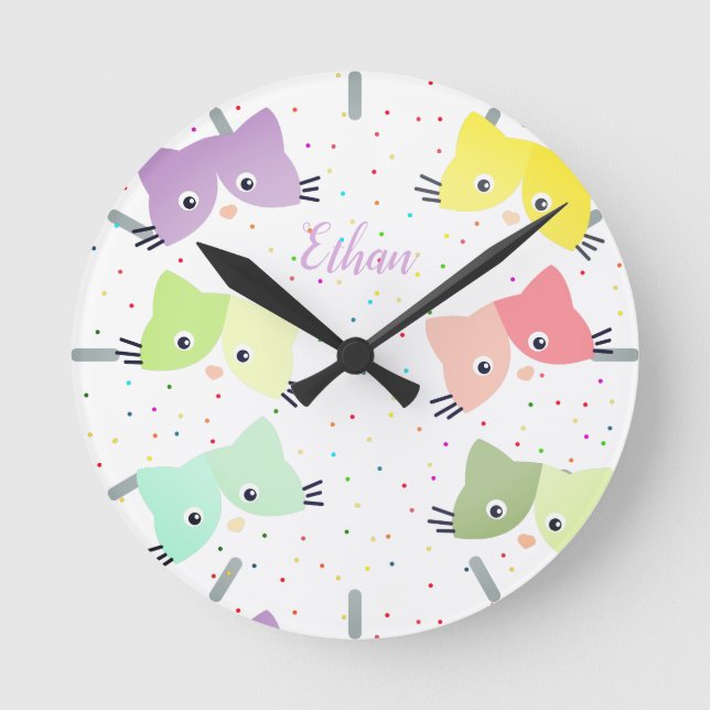 Colorful Happy Kittens Pattern  Round Clock (Front)