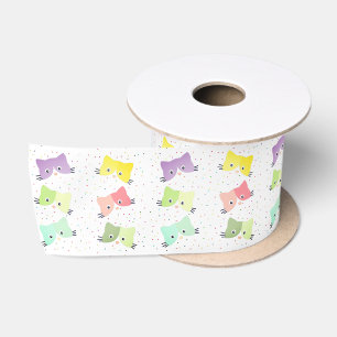 Colorful Happy Kittens Pattern Satin Ribbon