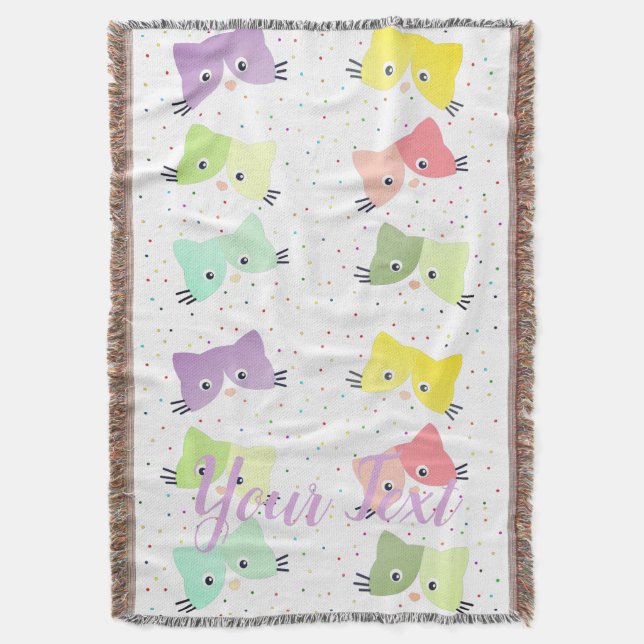 Colorful Happy Kittens Pattern  Throw Blanket (Front Vertical)