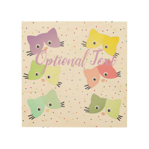 Colorful Happy Kittens Pattern Wood Wall Art