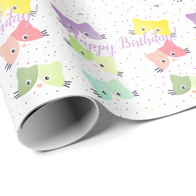 Colorful Happy Kittens Pattern  Wrapping Paper (Roll Corner)