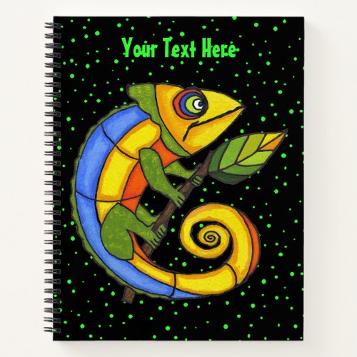 Colorful Happy Lizard Holding Leaf Green Dots Notebook