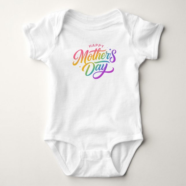Colorful Happy Mother's Day Rainbow Calligraphy |  Baby Bodysuit (Front)