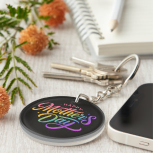 Colorful Happy Mother's Day Rainbow Calligraphy Keychain