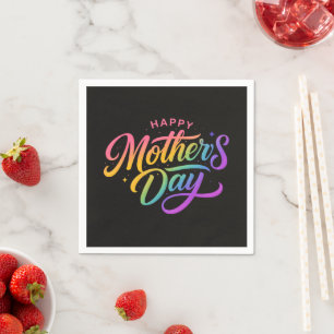 Colorful Happy Mother's Day Rainbow Calligraphy Napkins