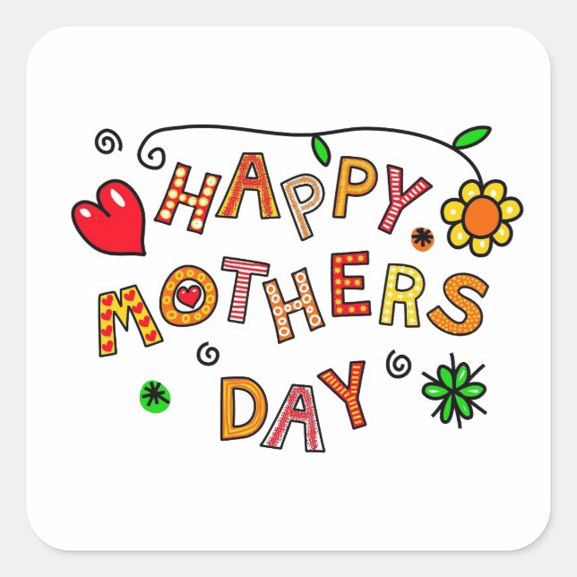Colorful Happy Mother's Day Typography  Square Sticker (Front)