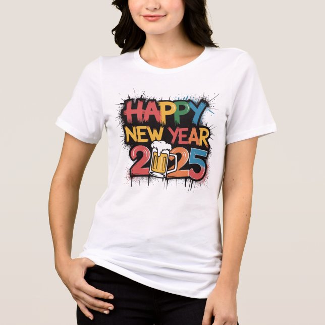Colorful Happy New Year 2025 Graphic Tri-Blend Shirt (Front)