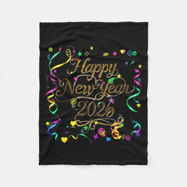 Colorful Happy New Year 2026 Celebration Tygraphy  Fleece Blanket (Front)
