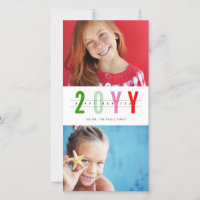 Colorful Happy New Year 2 Photo Collage Minimalist Holiday Card