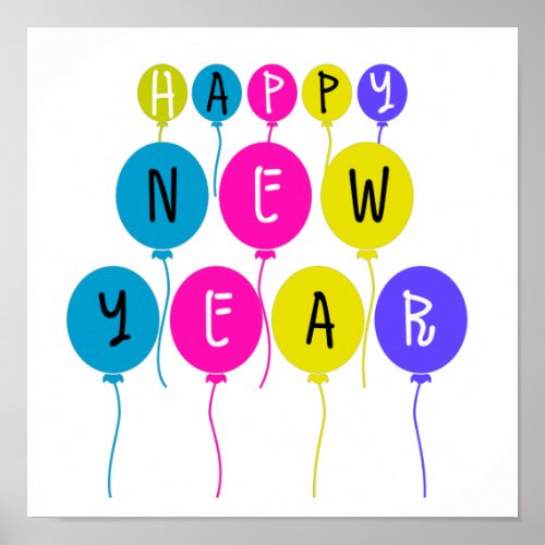 Colorful Happy New Year Balloons Poster