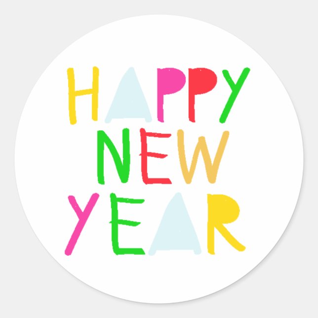 Colorful Happy New Year Classic Round Sticker (Front)