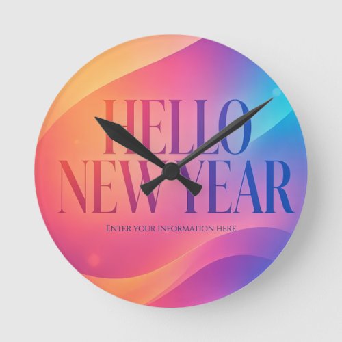 Colorful Happy New Year Greeting ,Glow and Bold Round Clock