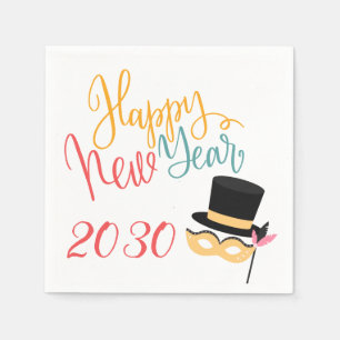 Colorful Happy New Year party mask and hat 2018 Paper Napkins