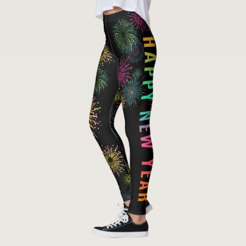 Colorful Happy New year with Fireworks Leggings