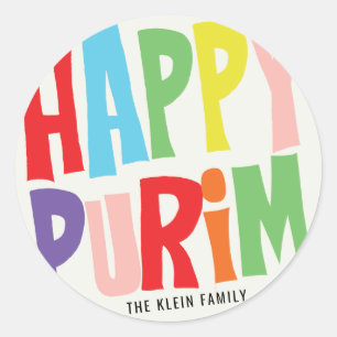 Colorful Happy Purim Round Sticker