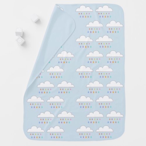 Colorful happy raindrops white clouds baby blanket