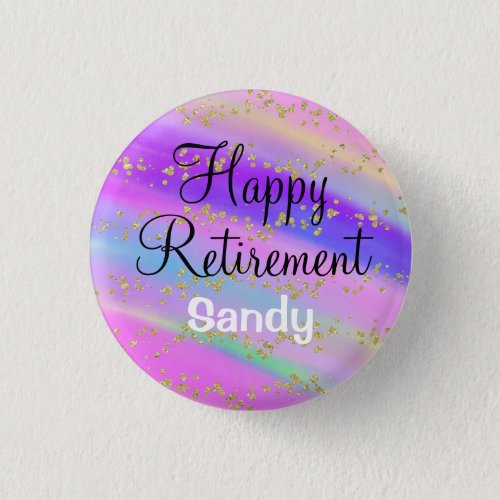 Colorful Happy Retirement Unicorn Gold Glitter Button