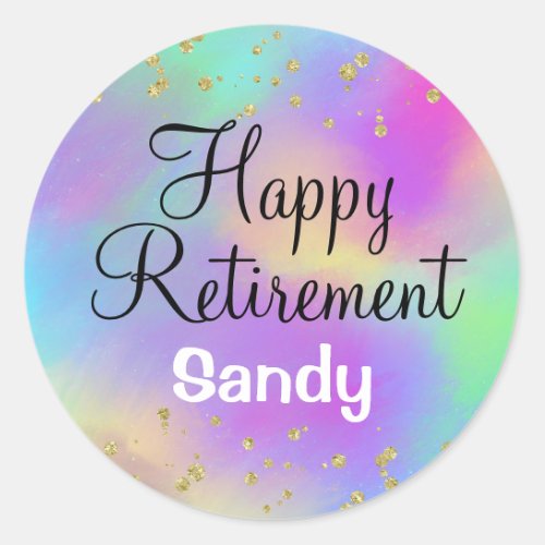 Colorful Happy Retirement Unicorn Gold Glitter Classic Round Sticker