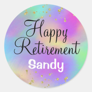 Colorful Happy Retirement Unicorn Gold Glitter Classic Round Sticker