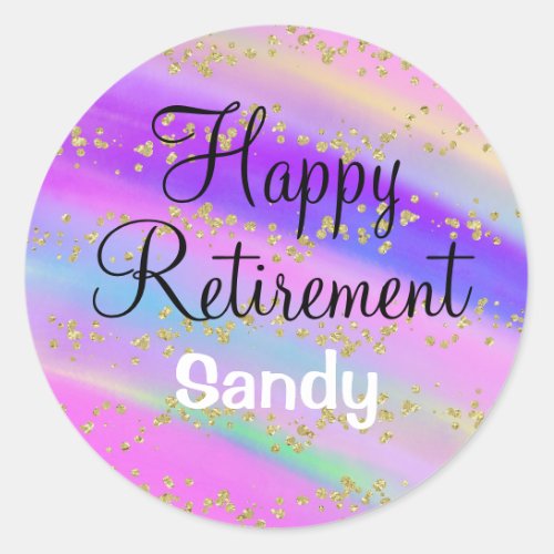 Colorful Happy Retirement Unicorn Gold Glitter Classic Round Sticker