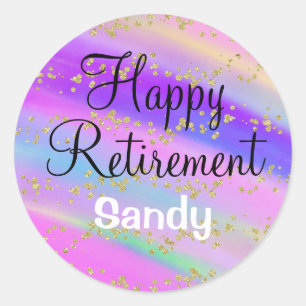 Colorful Happy Retirement Unicorn Gold Glitter Classic Round Sticker