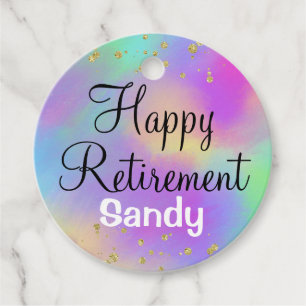 Colorful Happy Retirement Unicorn Gold Glitter Favor Tags