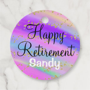 Colorful Happy Retirement Unicorn Gold Glitter Favor Tags