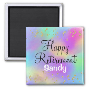 Colorful Happy Retirement Unicorn Gold Glitter Magnet