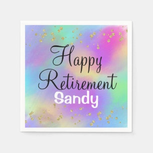 Colorful Happy Retirement Unicorn Gold Glitter Napkins