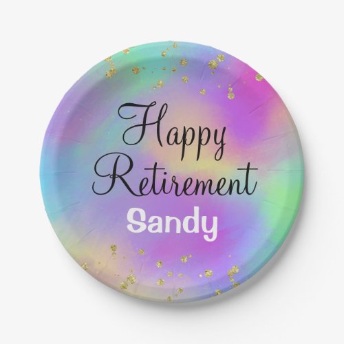 Colorful Happy Retirement Unicorn Gold Glitter Paper Plates