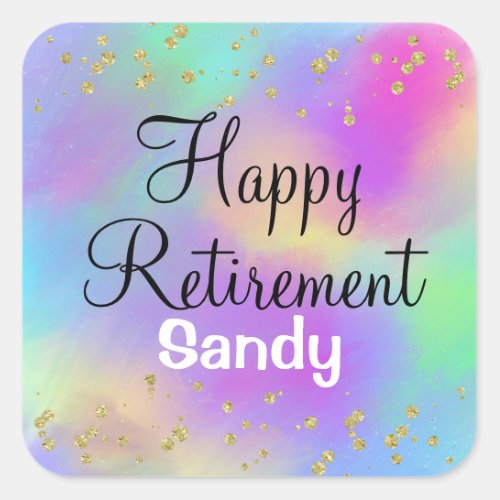 Colorful Happy Retirement Unicorn Gold Glitter Square Sticker