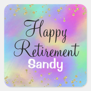 Colorful Happy Retirement Unicorn Gold Glitter Square Sticker