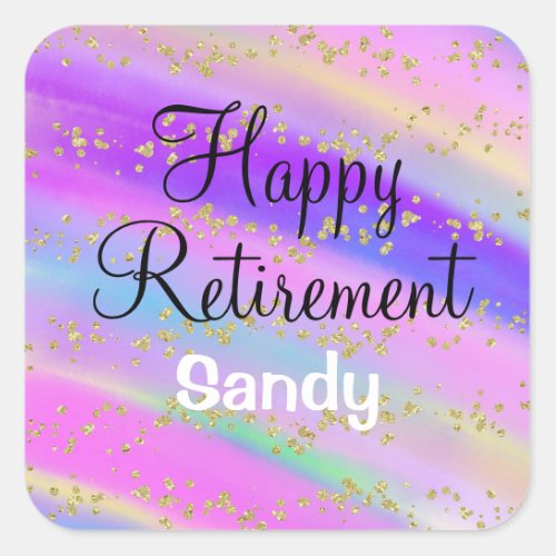 Colorful Happy Retirement Unicorn Gold Glitter Square Sticker