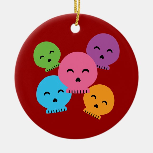 Colorful Happy Skulls Ceramic Ornament (Front)