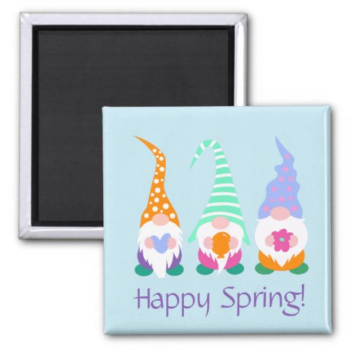 Colorful Happy Spring Gnomes Greetings Magnet