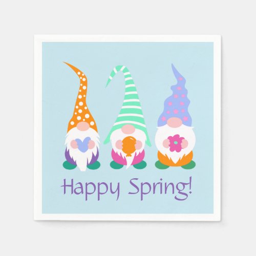 Colorful Happy Spring Gnomes Greetings Napkins