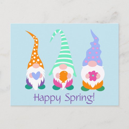 Colorful Happy Spring Gnomes Greetings Postcard