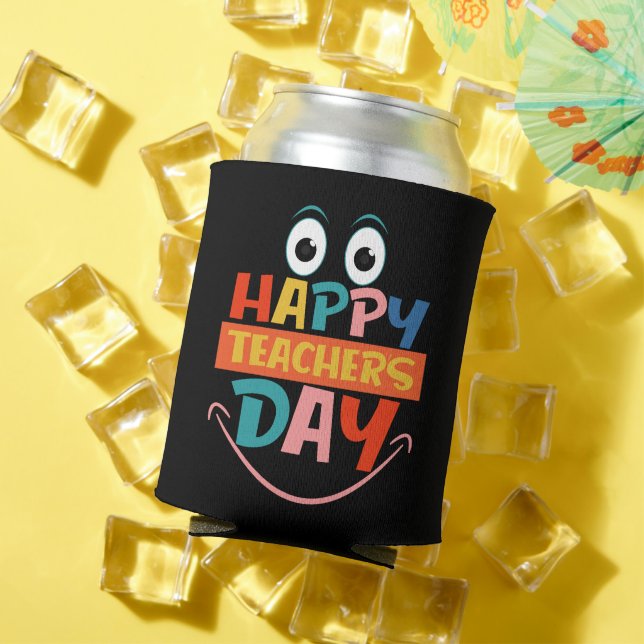 Colorful Happy Teachers Day Funny Face Can Cooler (In Situ Summer)
