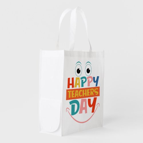 Colorful Happy Teachers Day Funny Face Grocery Bag