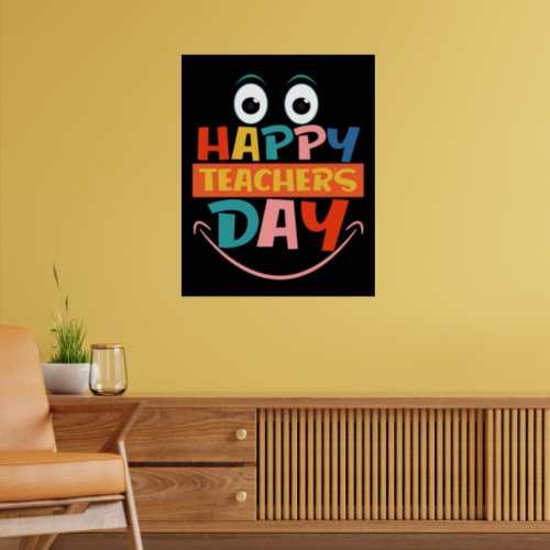 Colorful Happy Teachers Day Funny Face Poster