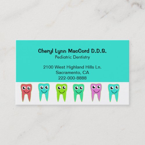 Colorful Happy Teeth Custom Dentist Business Card