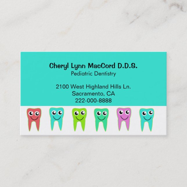 Colorful Happy Teeth Custom Dentist Business Card (Front)