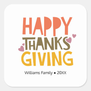 Colorful Happy Thanksgiving Day Personalized Name Square Sticker