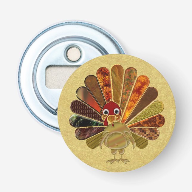 Colorful Happy Thanksgiving Turkey Bottle Opener (Front)