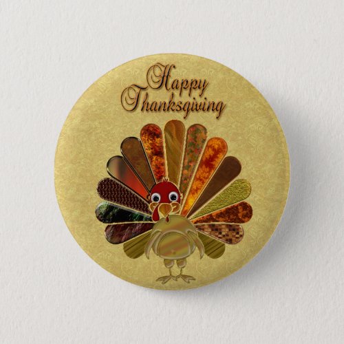 Colorful Happy Thanksgiving Turkey Button